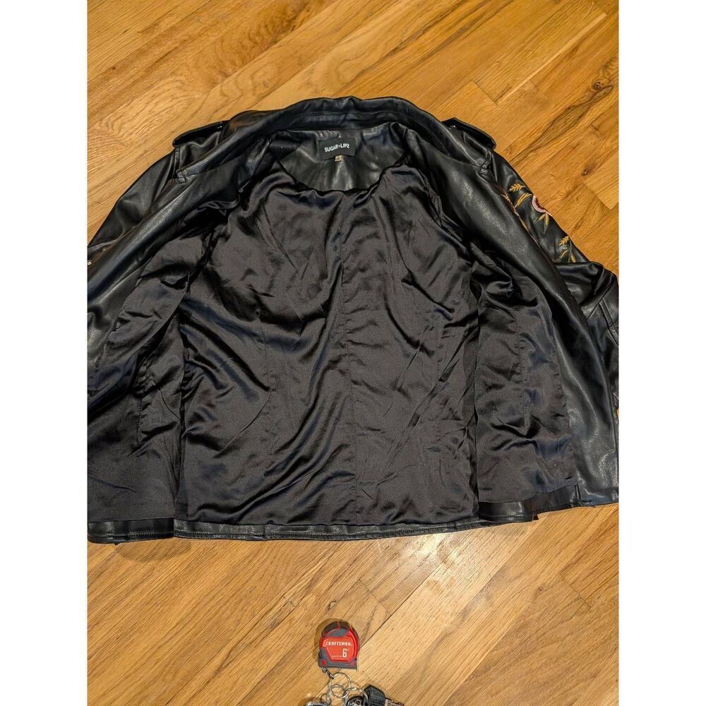 Embroidered Studded Moto Faux Leather Jacket Women's Large Sugarlips - Picture 14 of 16